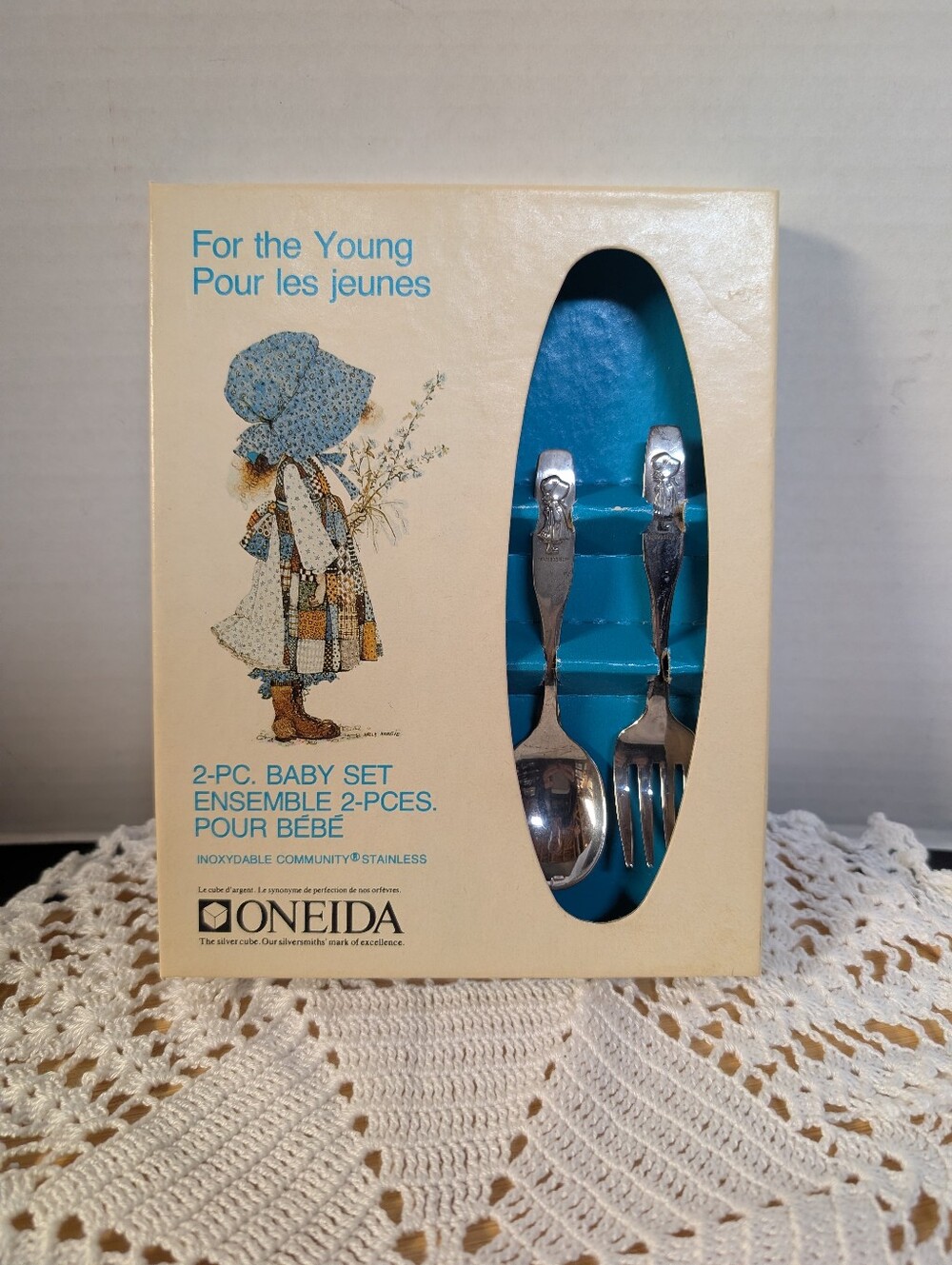 New Holly Hobbie Oneida Stainless Flatware 2 Piece BABY Fork & Spoon Gift Set